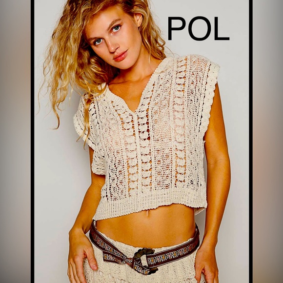 Tops - Bp31-8⭐️NEW! POL Cream Crochet Top w/ v-neck+stunning textural interest! Wow!